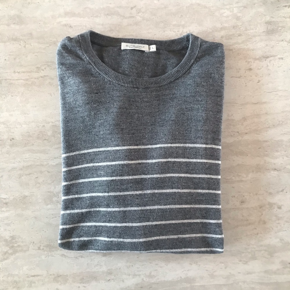 SuitSupply Gray Striped Knit Crewneck Sweater Sz L